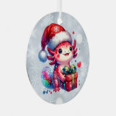 キュートパーソナライズされたAxolotlクリスマス メタルオーナメント (正面右)