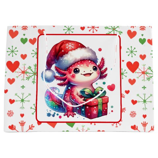 キュートパーソナライズされたAxolotlクリスマス ラージペーパーバッグ (正面)
