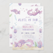 キュートパープルアクソロトル誕生日招待状 招待状 (正面/裏面)