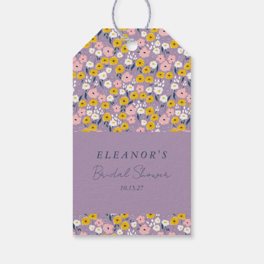 キュートパープルイエローフローラブライダルシャワーカスタム ギフトタグ (裏面)