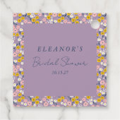 キュートパープルイエローフローラブライダルシャワーカスタム フェイバータグ (裏面)