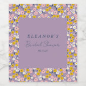 キュートパープルイエローフローラブライダルシャワーカスタム ワインラベル (シングルラベル)