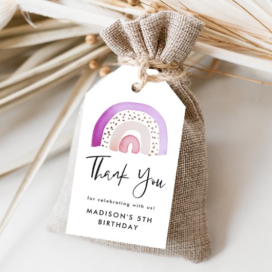 キュートパープルウォーターカラーレインボー誕生日 ギフトタグ