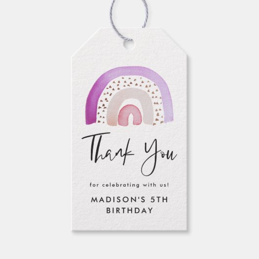 キュートパープルウォーターカラーレインボー誕生日 ギフトタグ (正面)