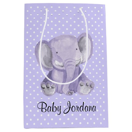 キュートパープルエレファント水玉模様デザイン抱き枕 ミディアムペーパーバッグ (正面)