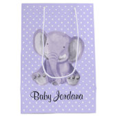 キュートパープルエレファント水玉模様デザイン抱き枕 ミディアムペーパーバッグ (裏面)