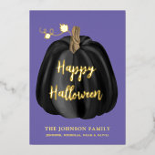 キュートパープルカボチャハッピーハローウィン金ゴールド 箔シーズンカード (正面)