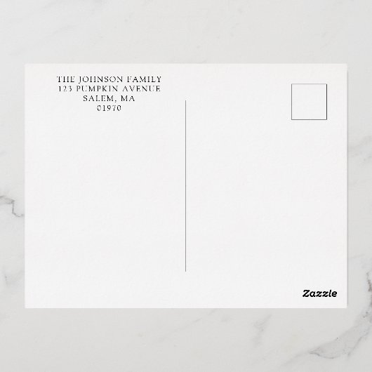 キュートパープルカボプキンハロウィーン金ゴールド 箔招待状ポストカード (裏面)