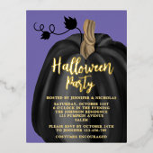 キュートパープルカボプキンハロウィーン金ゴールド 箔招待状ポストカード (正面)