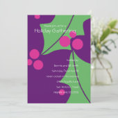 キュートパープルグリーンピンクホリーベリーホリデーパーティー 招待状 (スタンド正面)