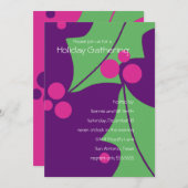 キュートパープルグリーンピンクホリーベリーホリデーパーティー 招待状 (正面/裏面)