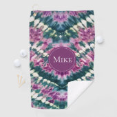 キュートパープルグリーンホワイトバリろうけつ染め絞り染めカスタム ゴルフタオル (インサイチュ)