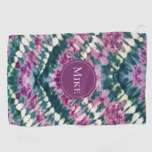 キュートパープルグリーンホワイトバリろうけつ染め絞り染めカスタム ゴルフタオル (横)