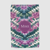 キュートパープルグリーンホワイトバリろうけつ染め絞り染めカスタム ゴルフタオル (正面)
