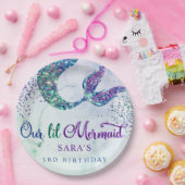 キュートパープルグリーンモダングリッターマーメイド誕生日 ペーパープレート (パーティー)
