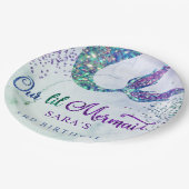 キュートパープルグリーンモダングリッターマーメイド誕生日 ペーパープレート (アングル)