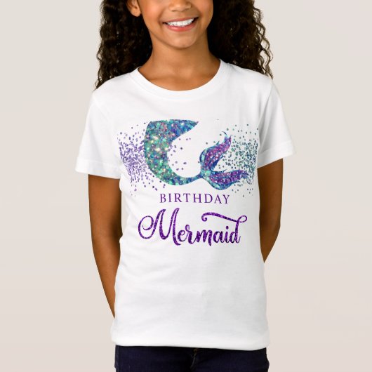 キュートパープルグリーンモダングリッターマーメイド誕生日 Tシャツ (正面)