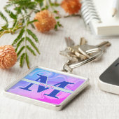 キュートパープルスワールモノグラムイニシャルモダン名 キーホルダー (側面)