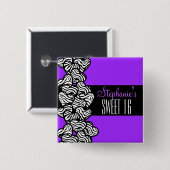 キュートパープルゼブラハートスウィート16誕生日ボタン 缶バッジ (正面&裏面)