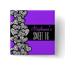 キュートパープルゼブラハートスウィート16誕生日ボタン