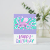 キュートパープルタコ明るいカラフルハッピーバースデー ポストカード (スタンド正面)