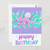 キュートパープルタコ明るいカラフルハッピーバースデー ポストカード (正面/裏面)