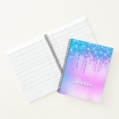 キュートパープルターコイズグリッタードリップスモノグラム ノートブック (内部)