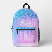 キュートパープルターコイズグリッタードリップスモノグラム プリントバックパック (正面)
