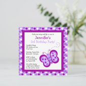 キュートパープルバタフライ&水玉模様誕生日招待状 招待状 (スタンド正面)