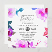 キュートパープルバラフローラガールバプテスマ招待状 招待状 (正面/裏面)