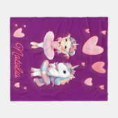 キュートパープルバレリナユニコーンフリースブランケット フリースブランケット (正面(横))