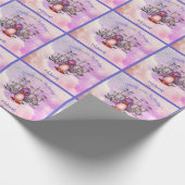 キュートパープルバードデイジーパーソナライズされた誕生日 ラッピングペーパー (角)