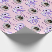 キュートパープルピンクチビ(小さくかわいく書いた感じ)ドラゴンカスタムフォト文字 ラッピングペーパー (角)