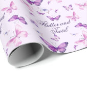 キュートパープルピンクバタフライ子供の誕生日 ラッピングペーパー (ロールコーナー)
