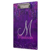 キュートパープルピンクユニコーングリッタードリップスモノグラム クリップボード (左)