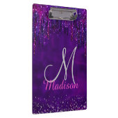 キュートパープルピンクユニコーングリッタードリップスモノグラム クリップボード (右)