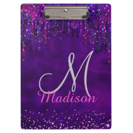 キュートパープルピンクユニコーングリッタードリップスモノグラム クリップボード