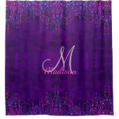 キュートパープルピンクユニコーングリッタードリップスモノグラム シャワーカーテン (正面)