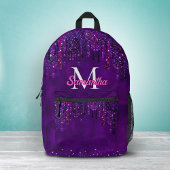 キュートパープルピンクユニコーングリッタードリップスモノグラム プリントバックパック