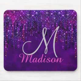 キュートパープルピンクユニコーングリッタードリップスモノグラム マウスパッド