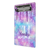 キュートパープルピンクユニコーングリッタードリップスモノグラム ミニクリップボード (アングル2)