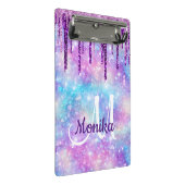 キュートパープルピンクユニコーングリッタードリップスモノグラム ミニクリップボード (アングル)