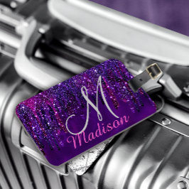 キュートパープルピンクユニコーングリッタードリップスモノグラム ラゲッジタグ