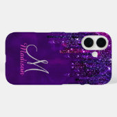 キュートパープルピンクユニコーングリッタードリップスモノグラム Case-Mate iPhoneケース (裏面 (横))