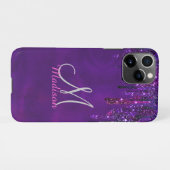 キュートパープルピンクユニコーングリッタードリップスモノグラム iPhoneケース (裏面横)