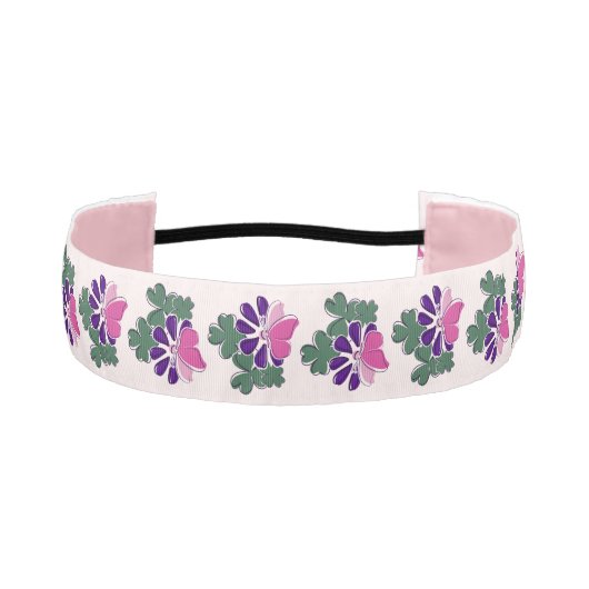 キュートパープルフラワーピンクバタフライドードルスタイル アスレチックヘッドバンド (正面)