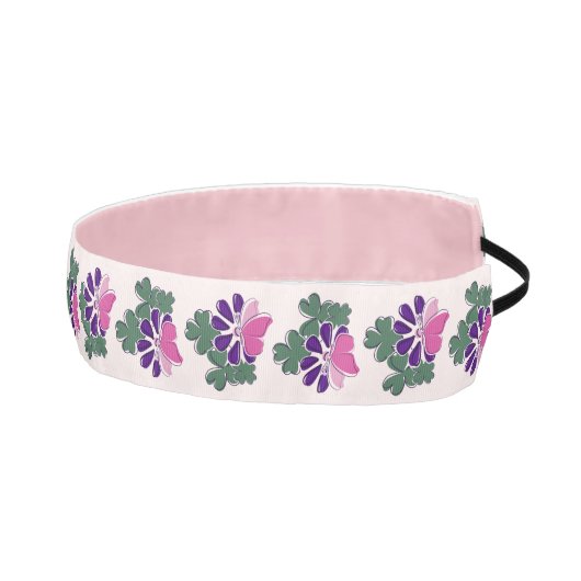 キュートパープルフラワーピンクバタフライドードルスタイル アスレチックヘッドバンド (右)