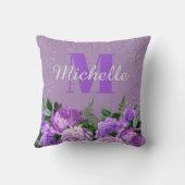 キュートパープルフローラシルバーグリッターモノグラム クッション (裏面)