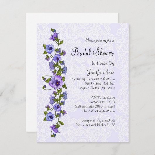 キュートパープルフローラブライダルシャワー招待状 招待状 (正面/裏面)