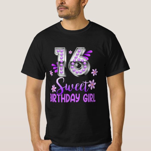 キュートパープルブラックスウィート16スタイルI 16誕生日S Tシャツ (正面)